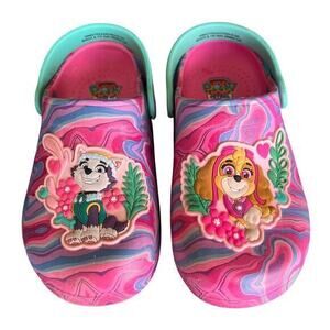 PAW PATROL bright pink purple rubber waterproof flip back slip on girls sz 10
